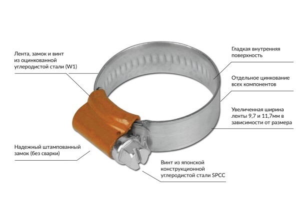Хомут червячный Airline 44-56мм. оцин. штамп. замок (2 шт)
