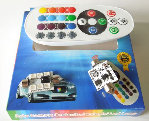 Лампа светодиод. 12V T11 салон. 39мм 12 диодов SMD 12 цветов из 2шт. с пультом