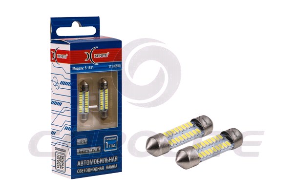 Лампа светодиодная    12V T11 салон. 36мм 18 диодов SMD белая 5000К. 135 Lm. набор 2шт. Гарантия 1 год