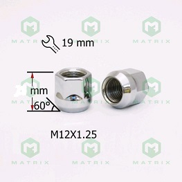 Гайка колеса M12 х 1,25 конус L=22мм S=19мм открытая хром