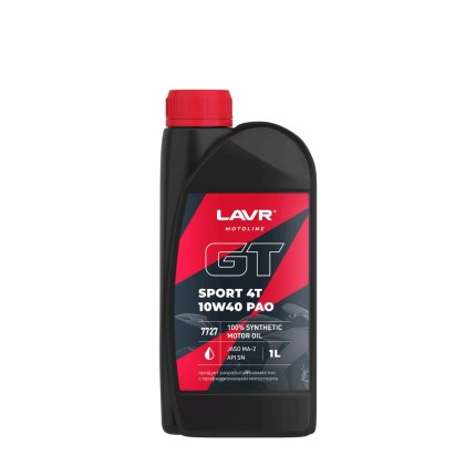 Масло моторное LAVR MOTO GT SPORT 4T 10W40 синт. для мотоциклов с 4-х такт. двиг. (1л)