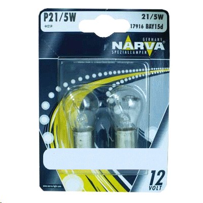 Лампа NARVA 12V P21/5W двухконтактная смещенный цоколь по высоте  (блистер 2шт.)