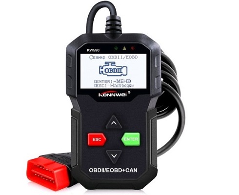 Автосканер KW590 протоколы OBD2/JOBD/CAN, монохромный жк-дисплей, русский язык