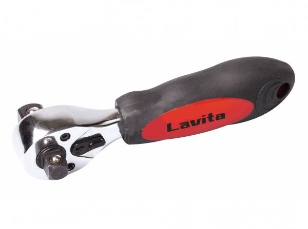 Вороток трещотка 1/2  + 3/8  72-зубцовая 150мм двухсторонняя быстросъемная, с двухкомпонентной ручкой, красная