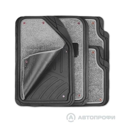 Ковры салона универсальные резиновые  FOCUS 2  съемный ворс, черно-серые (4шт)