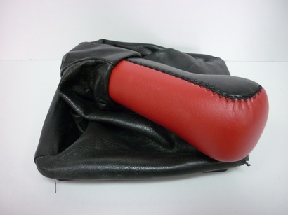 Ручка КПП  кожан. с чехлом  для ВАЗ 2170 Priora красная с рамкой