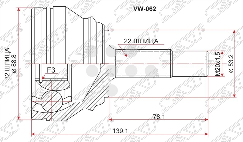 Шрус Chery Amulet наруж. 32х22