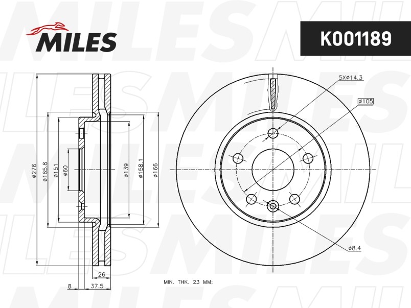 Диск тормозной передний Chevrolet CRUZE/Opel ASTRA J R15 09- D=276мм. (TRW DF7475) K001189