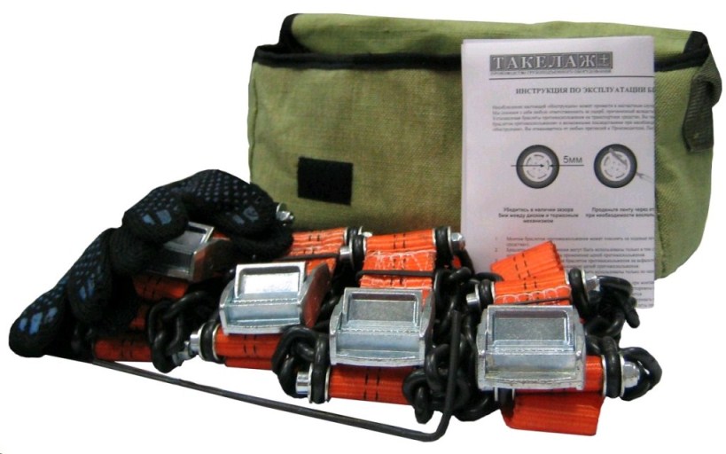 Комплект браслетов противоскольжения  4WD  R16-R21(Тип1 размер шин:205-235) =цепь классаТ8= (4шт+сумка+перч.)