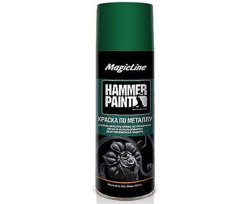Краска-спрей (эмаль) по ржавчине молотковая зеленая 400мл аэрозоль (MagicLine)