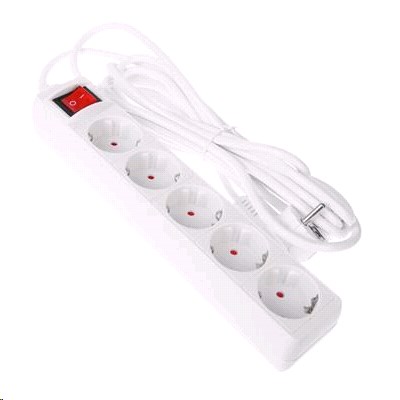 Удлинитель сетевой 220В 5 гнезд 5м, с заземлением и выключателем, евро, с защитными шторками