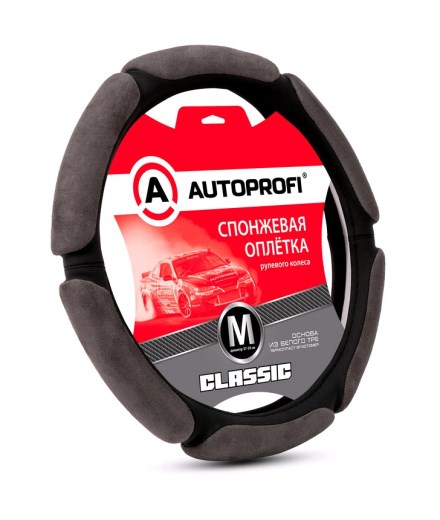 Оплетка руля (M) 2108-15, ИНОМАРКИ 37-39 см спонж 6 лепестков, наполнитель 1см поролон черная/т.серая