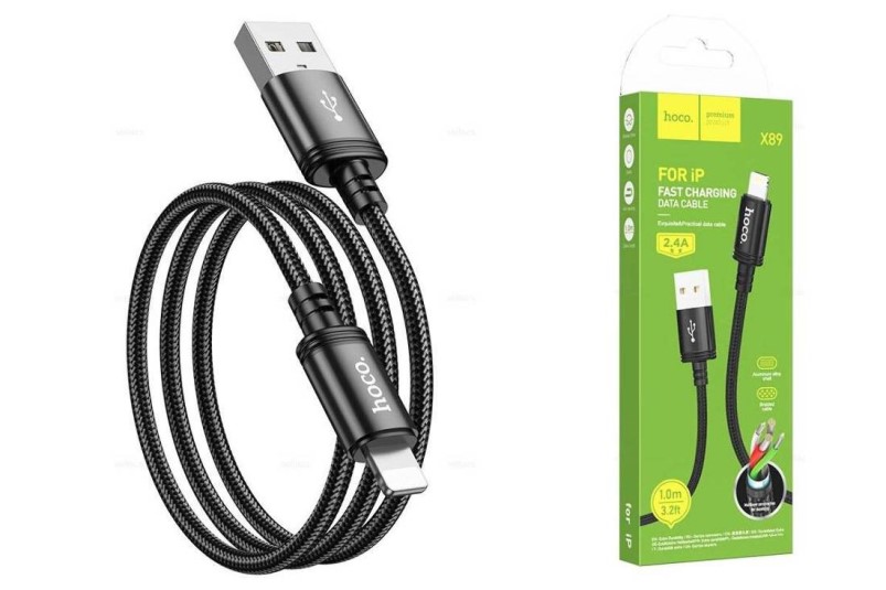 Кабель USB - Lightning(Iphone) 1м, 2.4A черный