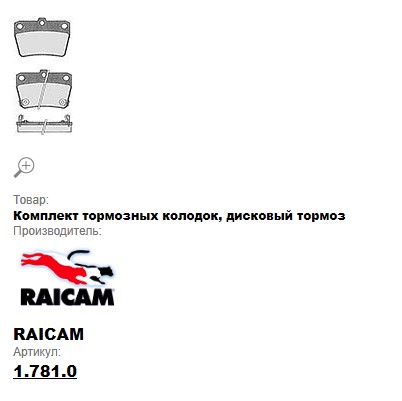 Колодки тормозные передние Toyota RAV-4 RAICAM
