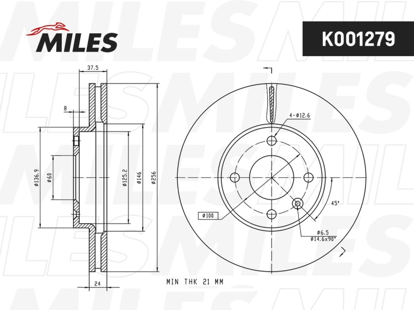 Диск тормозной Chevrolet AVEO 11-/COBALT 11- передний вент.D=256mm (TRW DF6254) K001279