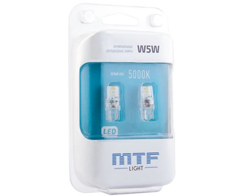 Лампа светодиодная 12V T10 бесцок.  6 диодов SMD белая 5000К (W5W), 2шт MTF