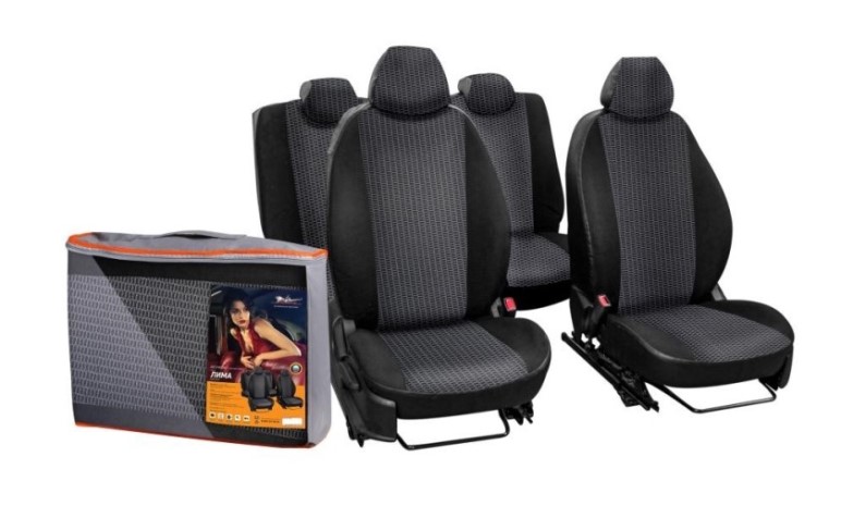 Чехлы на сиденья 1118, Калина 2/ универсал с 2015 г. Жаккард-кожзам черный (цельн. зад. спинка) 8 предм.