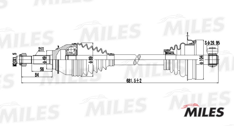 Привод ШРУС Renault Logan левый без АБС GC01112