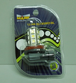 Лампа светодиод. H9-12V 18 диодов белая SMD 5500К блистер (PGJ19-5)