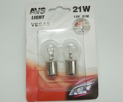 Лампа AVS 12V P21W (BAU15s) смещ, цоколь Vegas блистер из 2шт