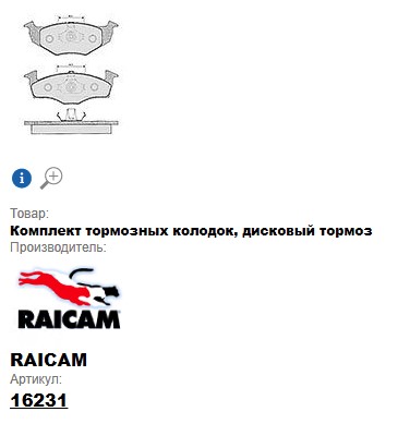Колодки тормозные передние Skoda Fabia V1.2/1.4/1.9/2.01  VW Polo 95 RAICAM