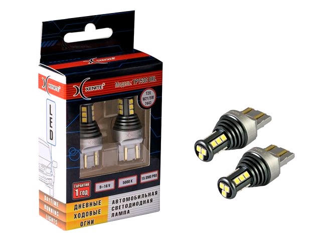 Лампа светодиод. 12V T20/5 бесцок. 15 диодов SMD белая 5000К, 750Lm, для ДХО (для ВАЗ 2190 Гранта, Renault Loga