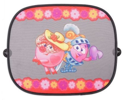 Шторки боковые 2шт. на присосках 44х36см черно-розовая с Нюшей