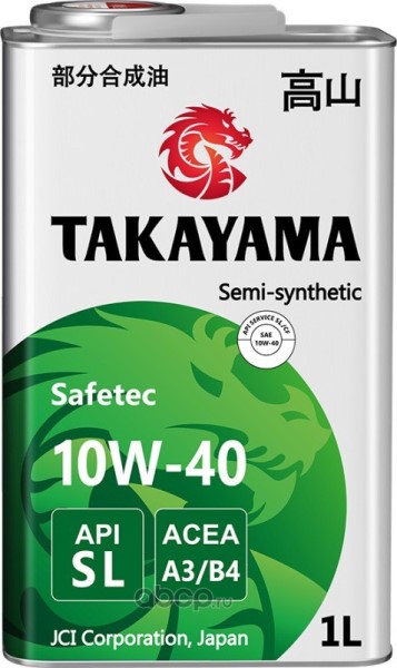 Масло моторное TAKAYAMA Safetec SAE 10W-40 API SL, ACEA A3/B4 1л п/синт. жесть