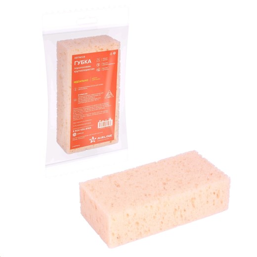 Губка для мойки поролоновая 180х100х50мм крупнопористая в пакете с европодвесом