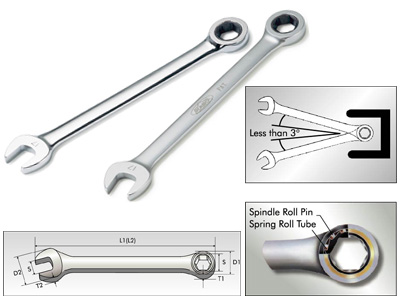 Ключ рожково-накидной с трещеткой 21мм с шагом (3* (мат.хром.)