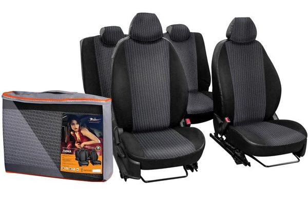 Чехлы на сиденья Hyundai Tucson с 2016 г.  Жаккард-кожзам черный (зад. спинка 1/3молния) 18пр.