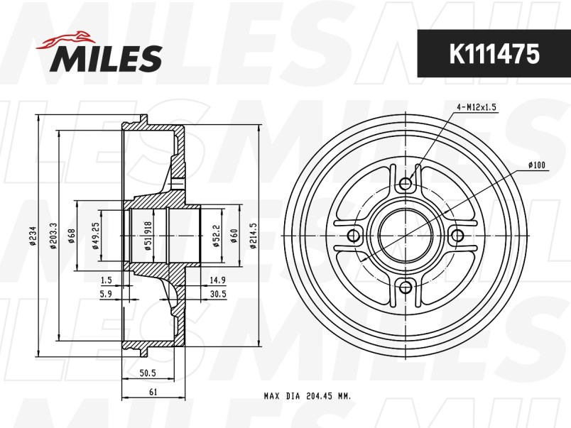 Барабан тормозной Renault Logan/CLIO/MEGANE (d=203mm) K111475