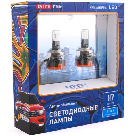 Лампа H7-12V 17W, 1700Lm, 5500K, FAN, LED серия NIGHT ASSISTANT 2шт