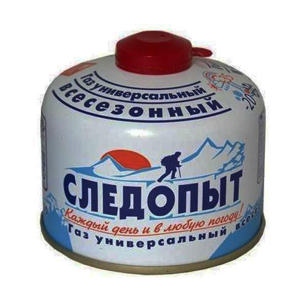 Газ для портативных плит СЛЕДОПЫТ, метал. баллон, 230гр. резьб., (всесезонный)