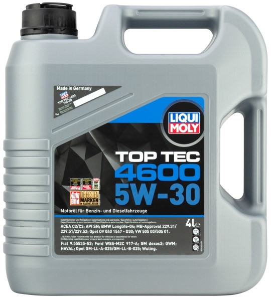 Масло моторное LIQUI MOLY Top Tec 4600 5W30 SN/CF C3 4л. синтетическое (бенз., диз.)