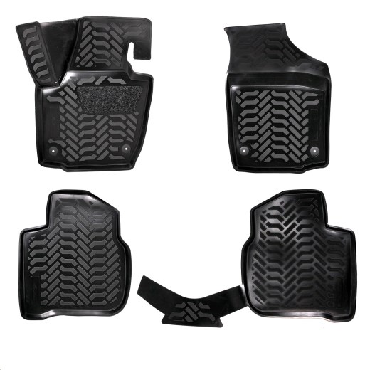 Ковры салона VW Polo, Rapid 20-- 3D полимерные с подпятником, 4шт, высокий борт, черные