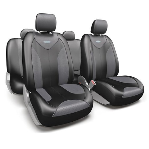Чехлы на сиденья унив. MATRIX иск. кожа черные-т.серые (11пр) (M)